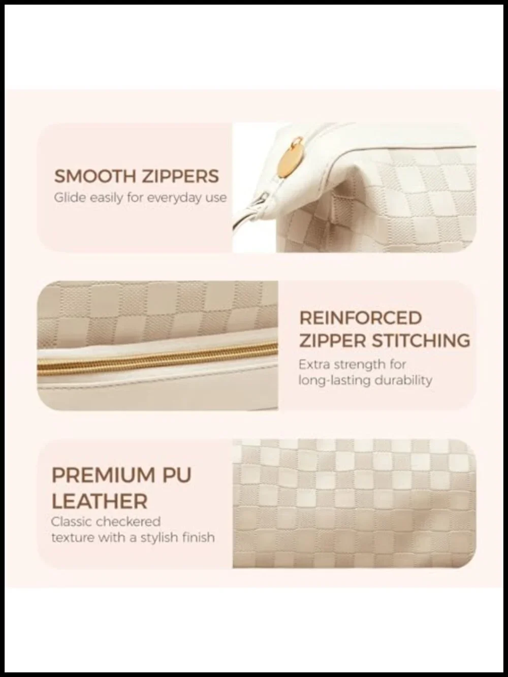 Double Layer Travel Makeup Bag with Brush Compartment, Waterproof PU Leather